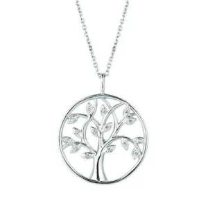 0.11 Carat Natural Diamond Tree Necklace Pendant 14K White Gold G SI 18 inches