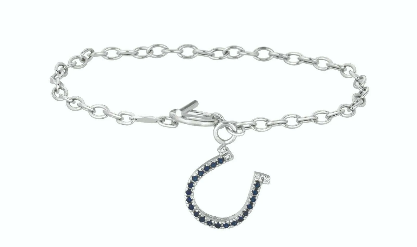 0.23 Carat Diamond and Sapphire Horse Shoe Bracelet G SI 14K White Gold 7''