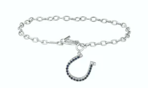 0.23 Carat Diamond and Sapphire Horse Shoe Bracelet G SI 14K White Gold 7''
