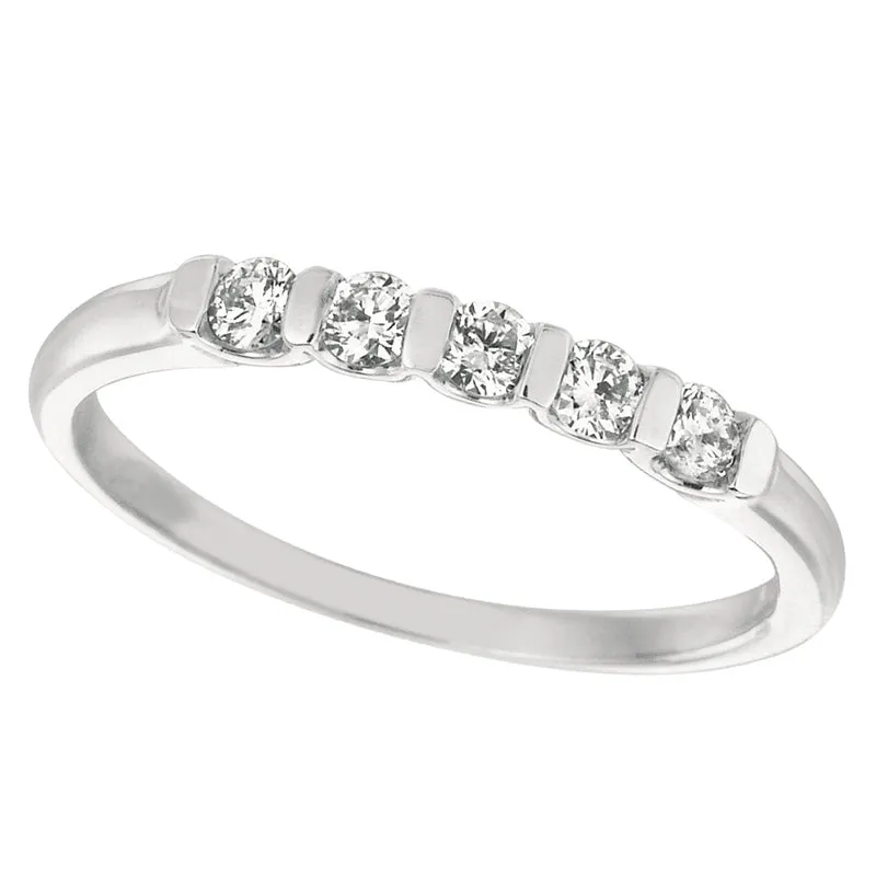 0.25 Carat Natural Diamond 5 Stone Ring Band G SI 14K White Gold