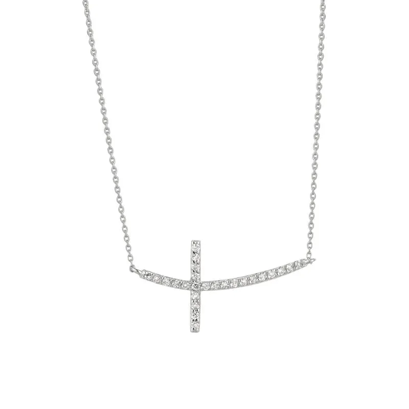 0.25 Carat Natural Diamond Cross Pendant Necklace 14K White Gold G SI 18'' chain