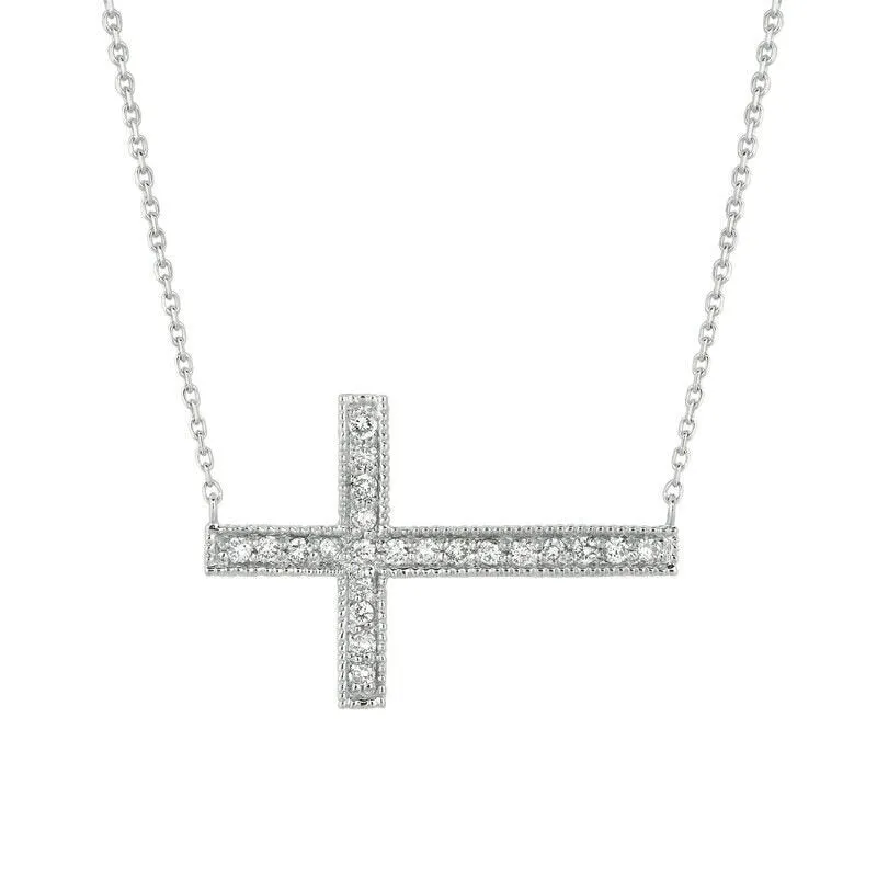 0.30 Carat Natural Diamond Sideway Cross Necklace 14K White Gold G SI 18'' chain