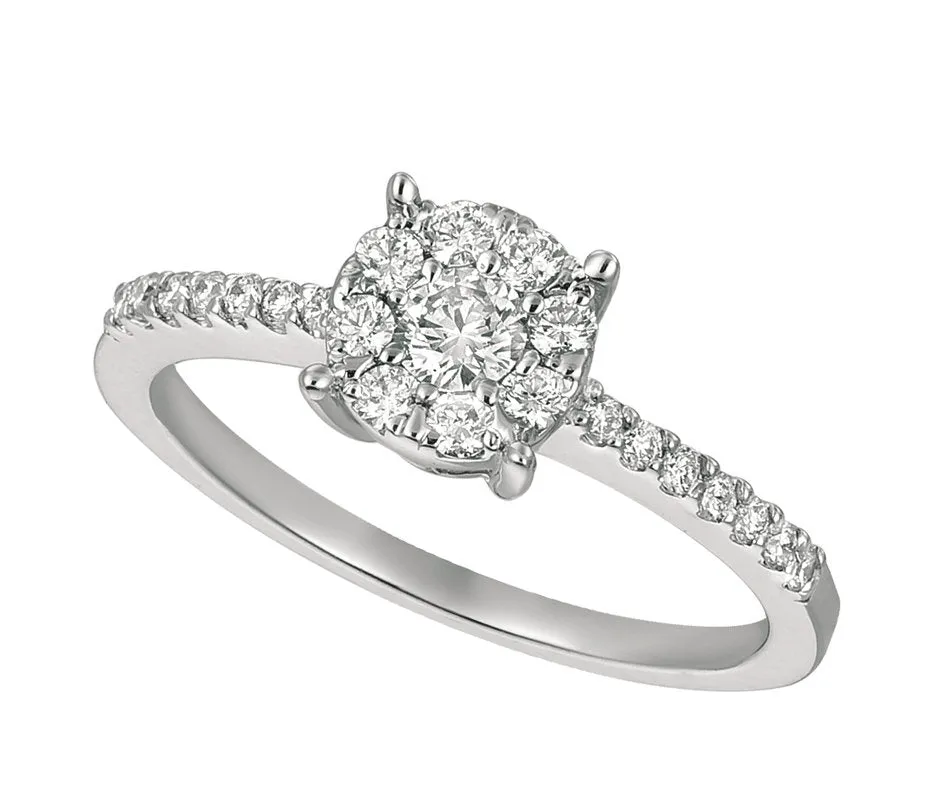 0.35 Carat Natural Diamond Cluster Ring G SI 14K White Gold