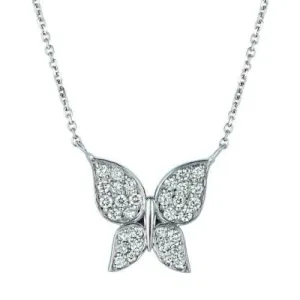 0.50 Carat Natural Diamond Butterfly Necklace 14K White Gold G SI 18'' chain
