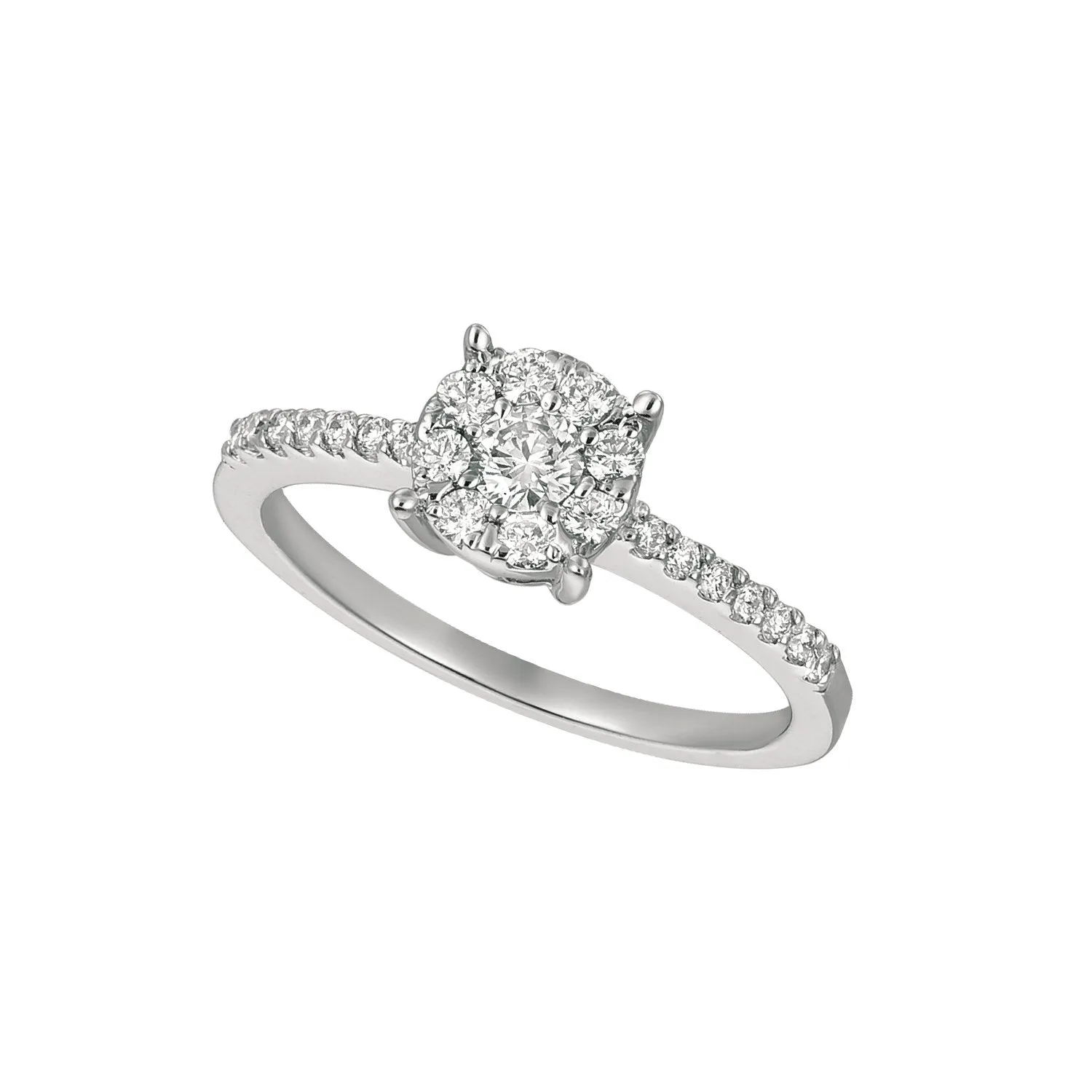 0.50 Carat Natural Diamond Cluster Engagement Ring G SI 14K White Gold