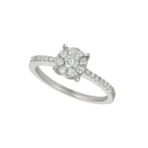 0.50 Carat Natural Diamond Cluster Engagement Ring G SI 14K White Gold