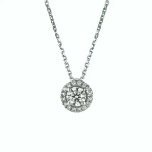 0.50 Carat Natural Diamond Halo Necklace 14K White Gold G SI 18 inches chain