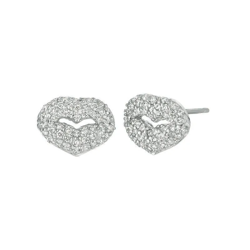 0.50 Carat Natural Diamond Lips Earrings G SI 14K White Gold
