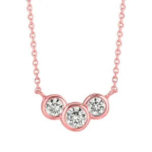 0.75 Carat Natural 3 Stone Diamond Bezel Necklace 14K Rose Gold G SI