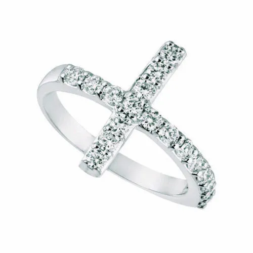 0.75 Carat Natural Diamond Cross Ring G SI 14K White Gold