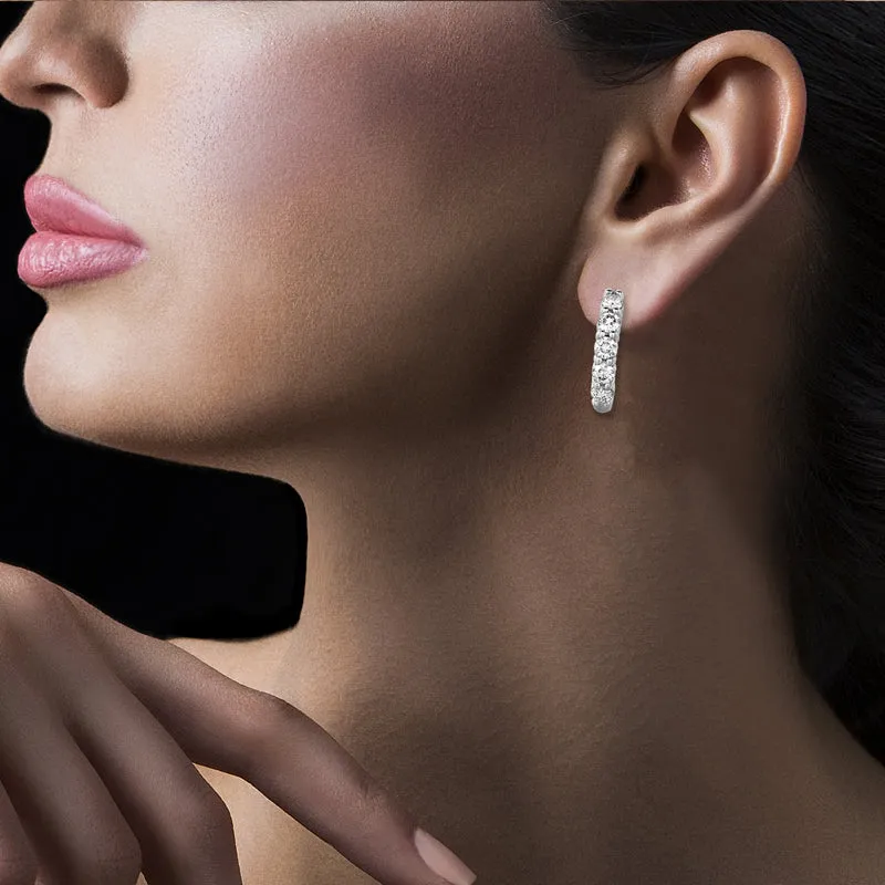 0.75 Carat Natural Diamond Hoop Earrings G SI 14K White Gold