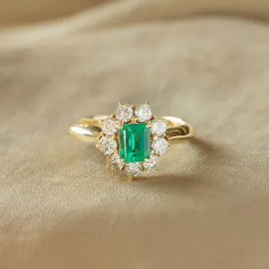 0.78 Carat Natural Emerald Diamond Halo Ring