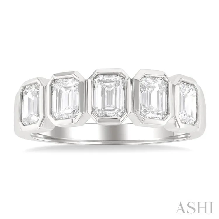 1 1/2 ctw Bezel Set 5-Stone Emerald Cut Diamond Fashion Band in 14K White Gold