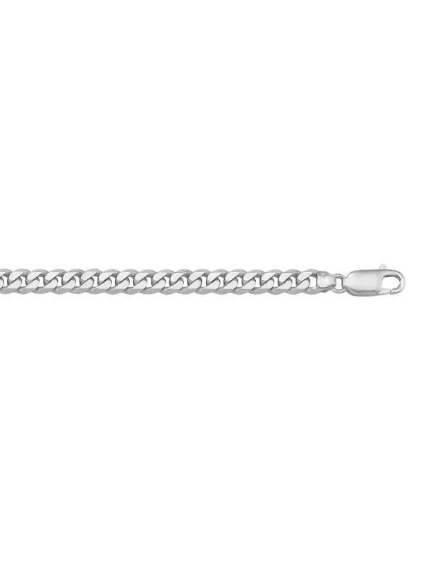 10, 14 Karat White Gold Flat Beveled Link Curb 5.4 mm Italian Bracelet