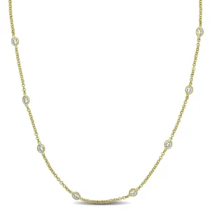 10 CT TGW CUBIC ZIRCONIA BY THE YARD STATION NECKLACE IN YELLOW PLATED STERLING SILVER