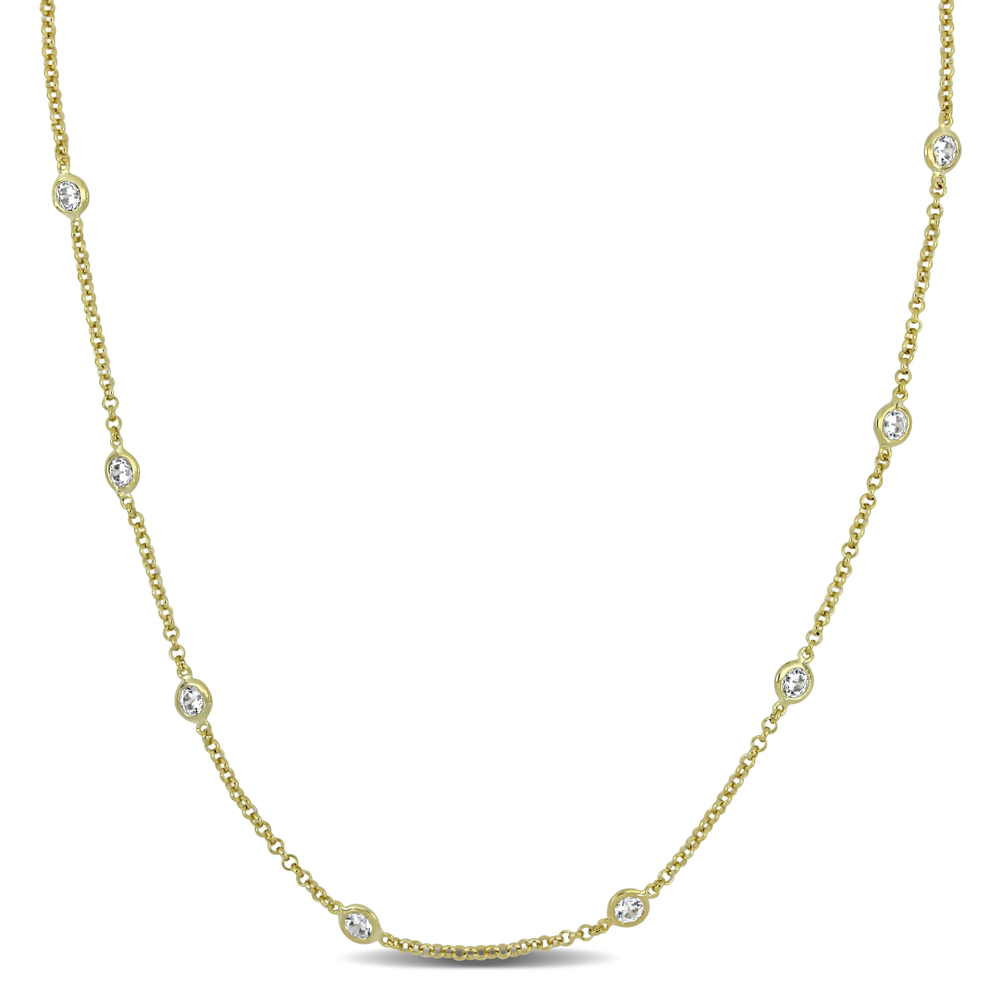 10 CT TGW CUBIC ZIRCONIA BY THE YARD STATION NECKLACE IN YELLOW PLATED STERLING SILVER