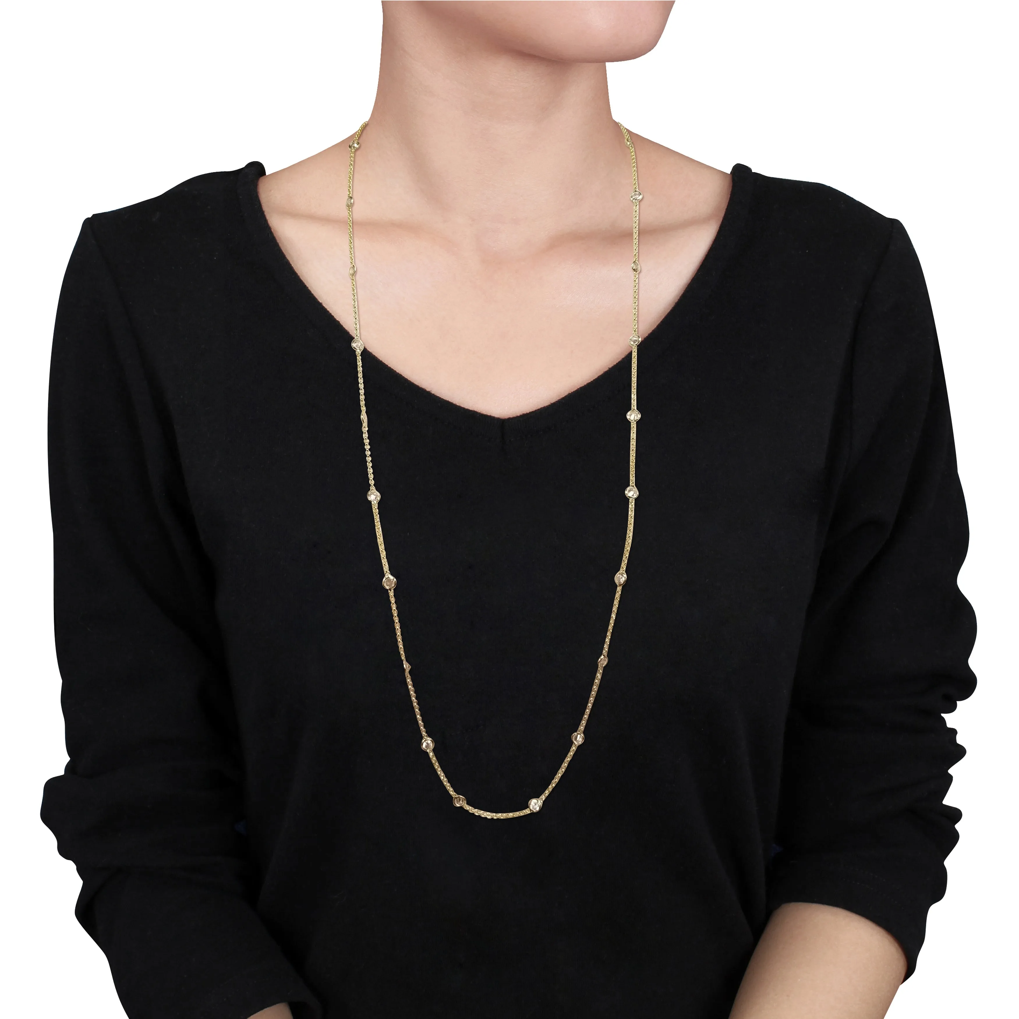 10 CT TGW CUBIC ZIRCONIA BY THE YARD STATION NECKLACE IN YELLOW PLATED STERLING SILVER