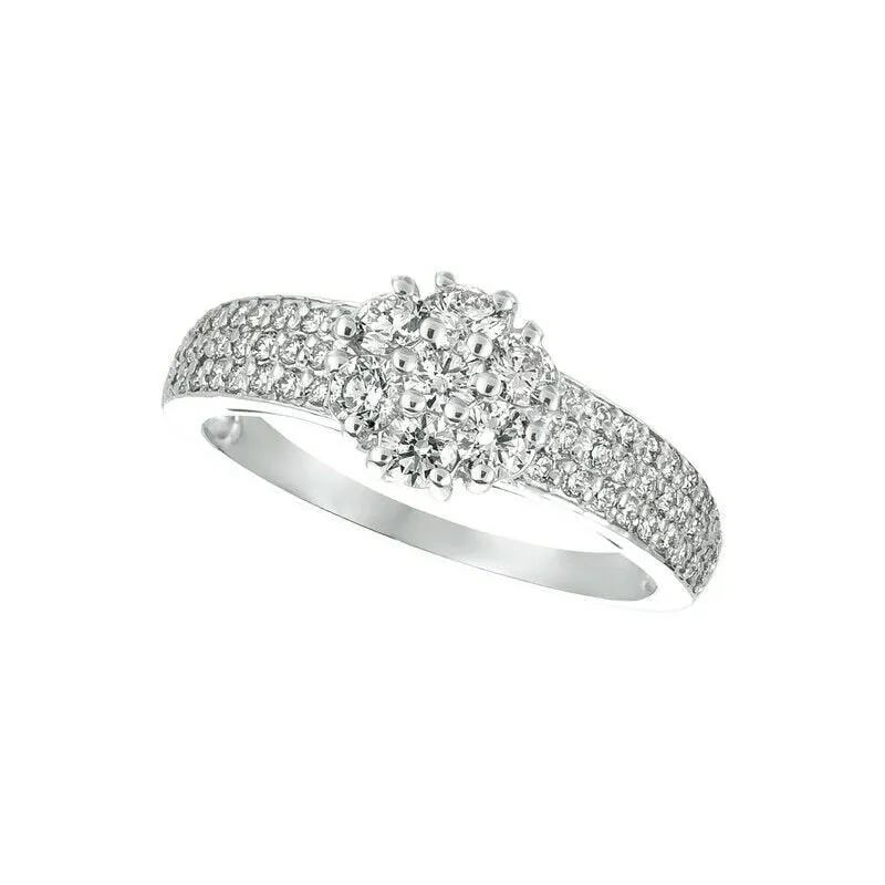 1.00 Carat Natural Diamond Flower Cluster Ring G-H SI 14K White Gold
