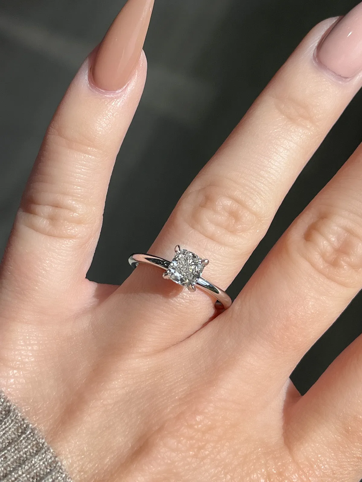 1.01 Cushion Natural Diamond Solitaire Engagement Ring