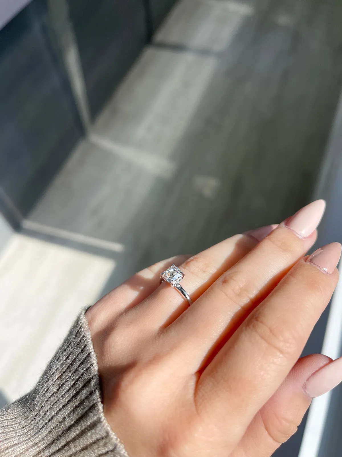 1.01 Cushion Natural Diamond Solitaire Engagement Ring