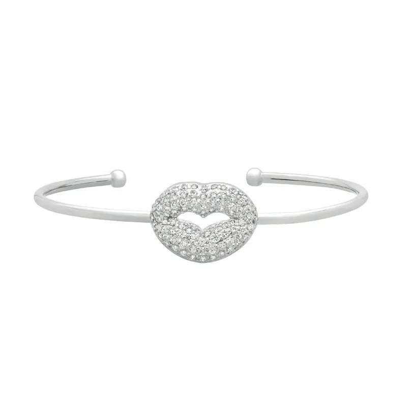 1.05 Carat Natural Diamond Lip Bangle Bracelet G-H SI 14K Yellow Gold