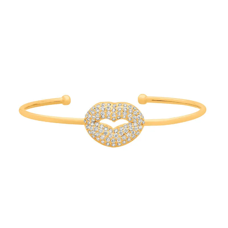 1.05 Carat Natural Diamond Lip Bangle Bracelet G-H SI 14K Yellow Gold