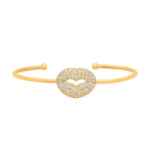 1.05 Carat Natural Diamond Lip Bangle Bracelet G-H SI 14K Yellow Gold