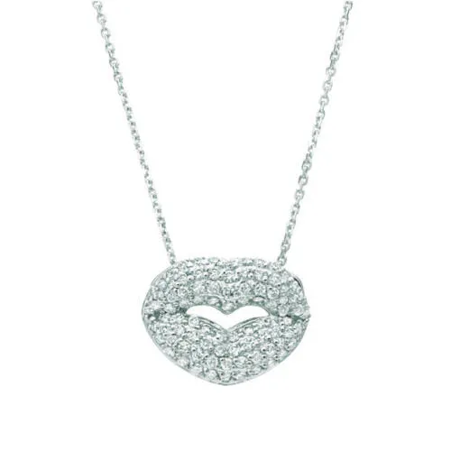 1.05 Carat Natural Diamond Lips Necklace 14K White Gold G SI 18 inches chain