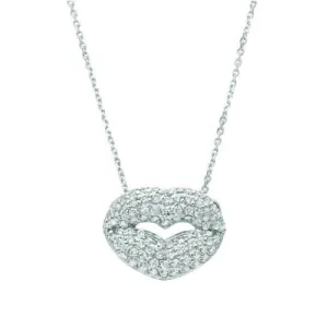 1.05 Carat Natural Diamond Lips Necklace 14K White Gold G SI 18 inches chain