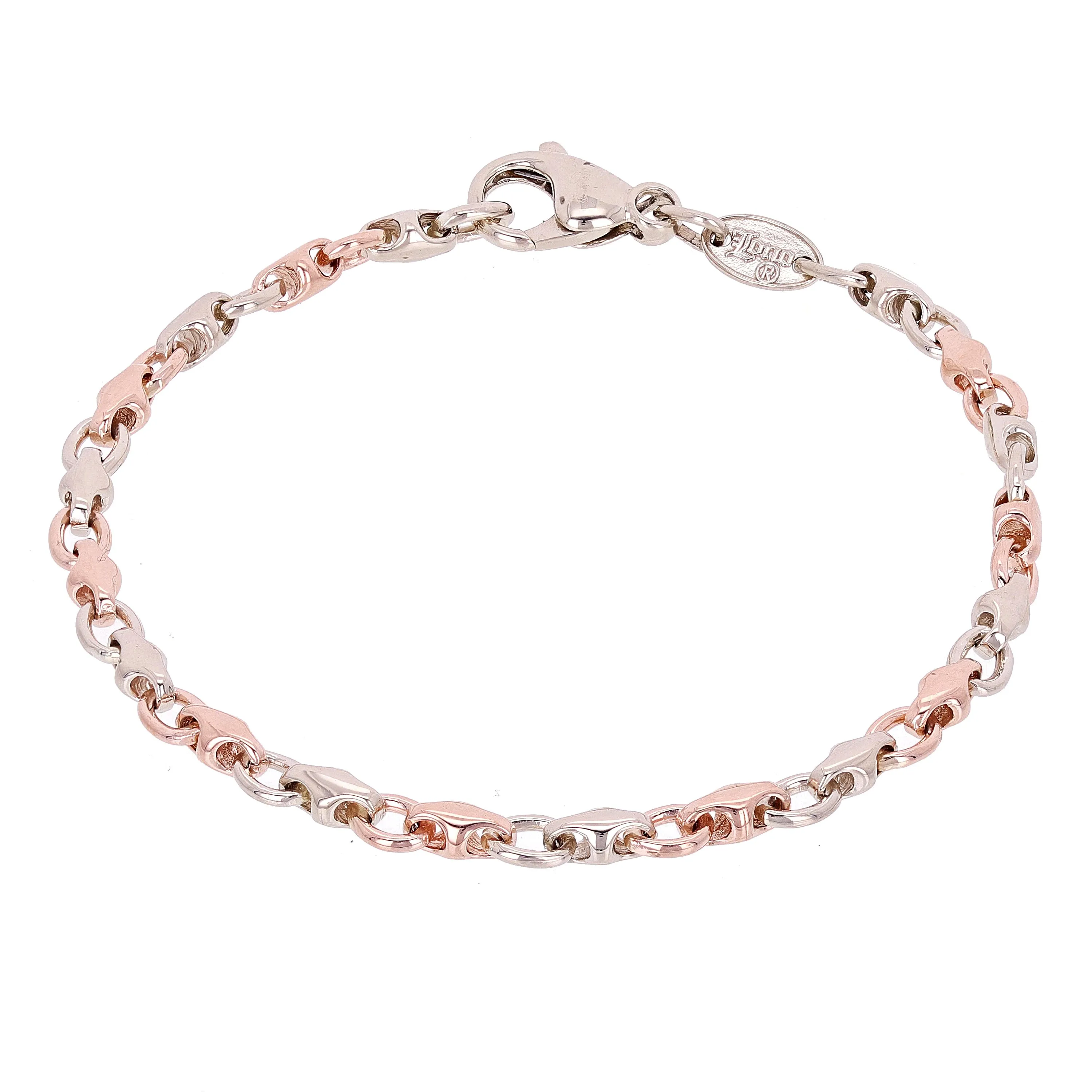 10k Rose & White Gold Handmade Fashion Link Bracelet 7"- 9" 4mm