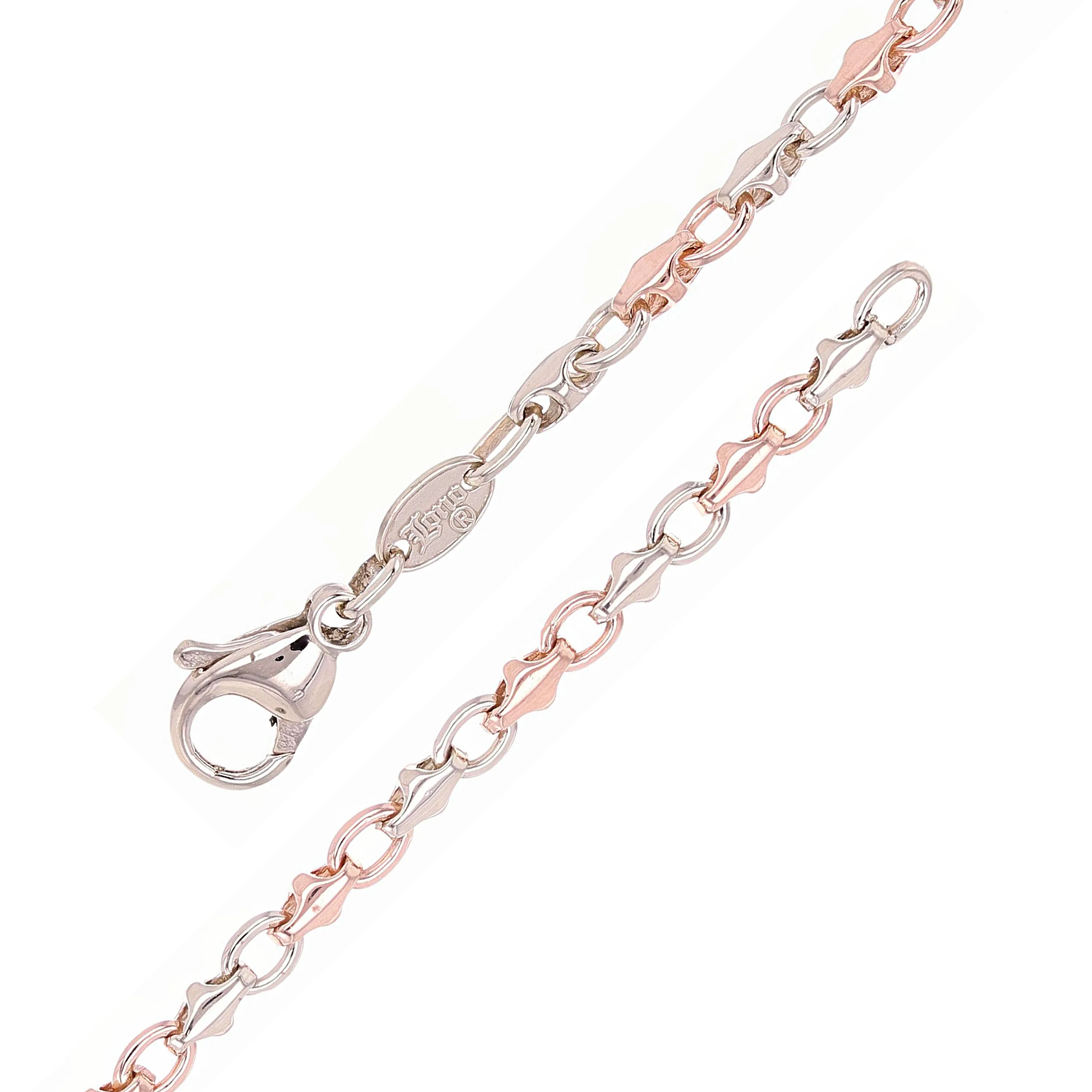 10k Rose & White Gold Handmade Fashion Link Bracelet 7"- 9" 4mm