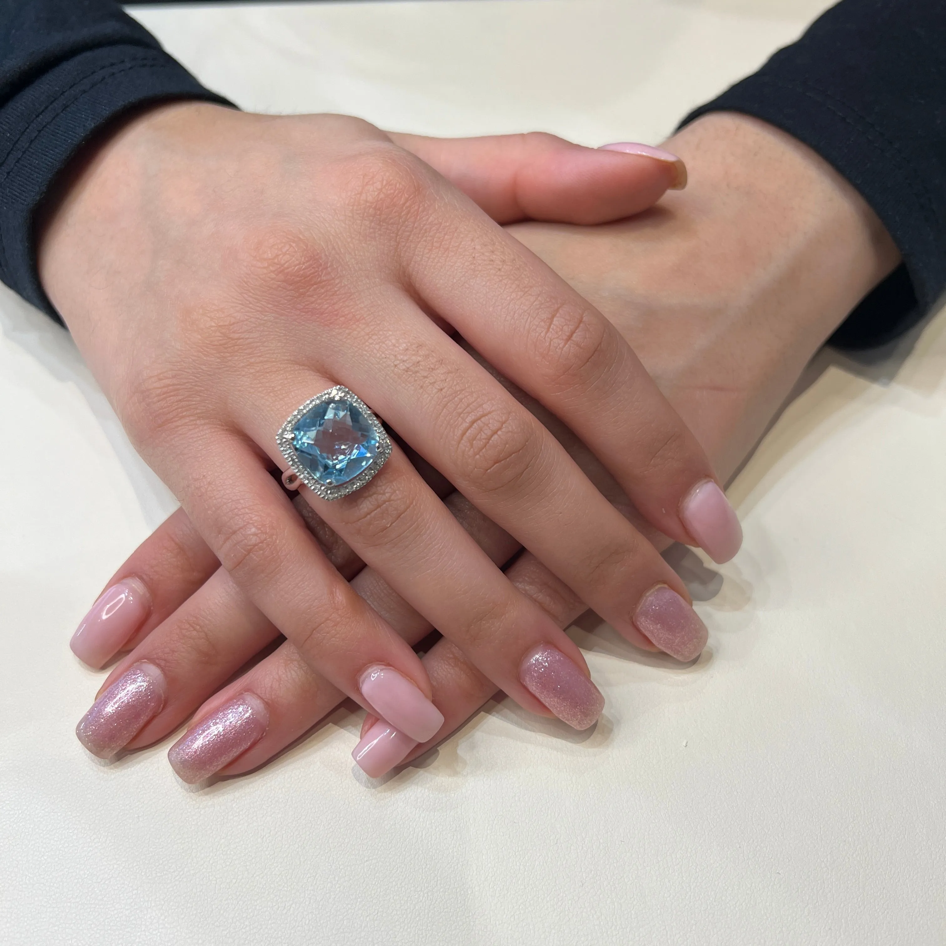 10K White Gold (12mm) Cushion Checkered Cut Amethyst and Diamond Halo Ring
