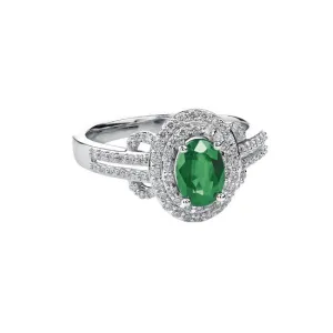 10K White Gold Emerald and Diamond Ring