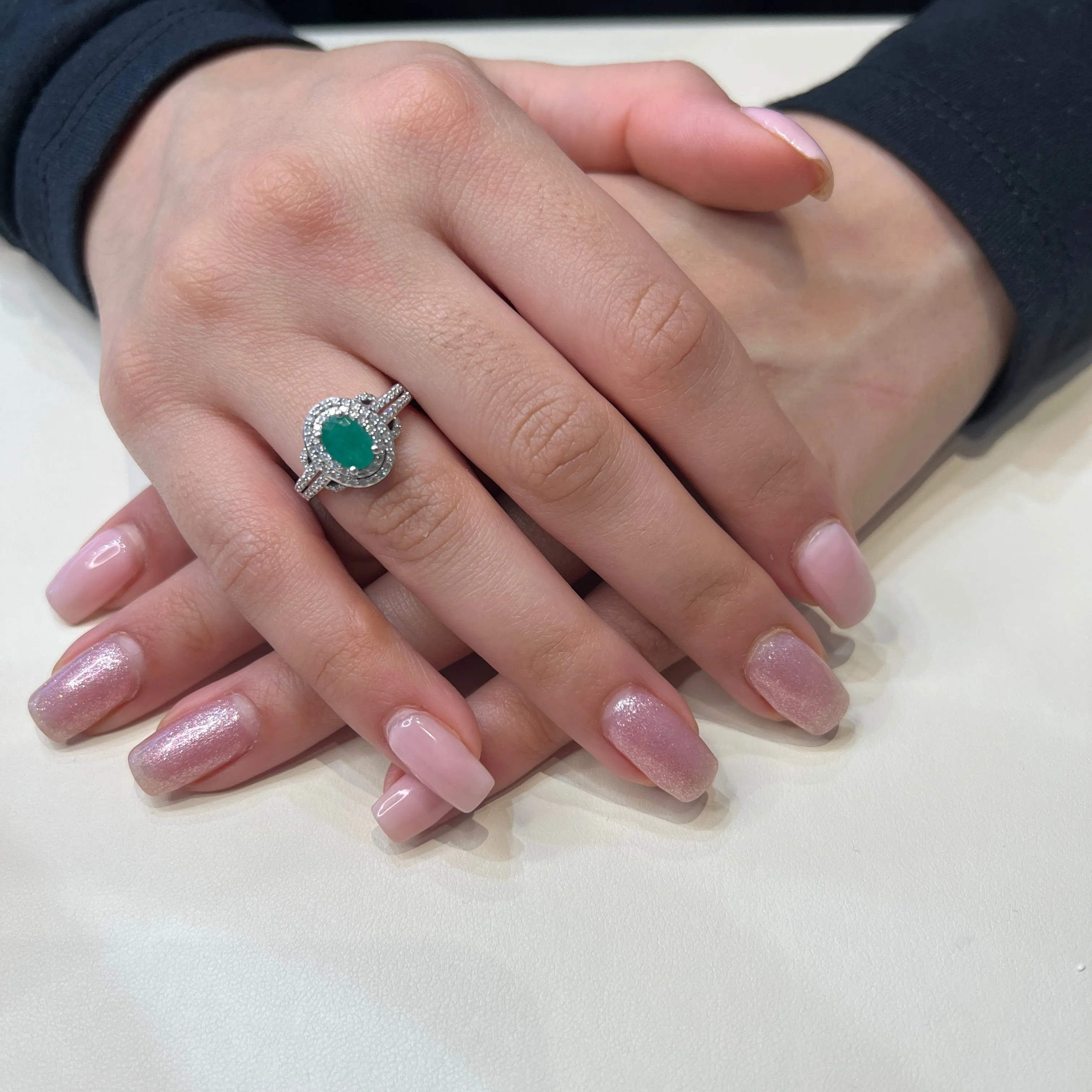 10K White Gold Emerald and Diamond Ring