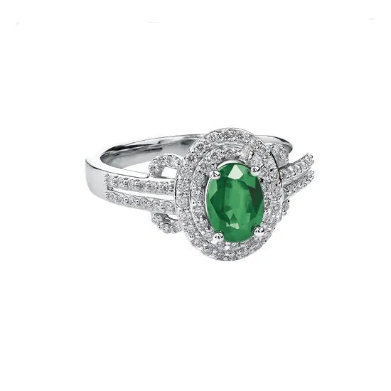 10K White Gold Emerald and Diamond Ring