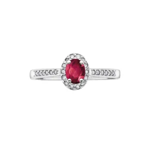 10K White Gold (July) Birthstone Ruby and Diamond Halo Ring
