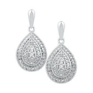 10K White Gold Round Diamond Milgrain Teardrop Screwback Dangle Earrings 1/10 Cttw