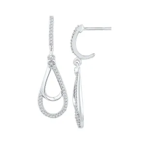 10K White Gold Round Diamond Teardrop Dangle Screwback Earrings 1/4 Cttw