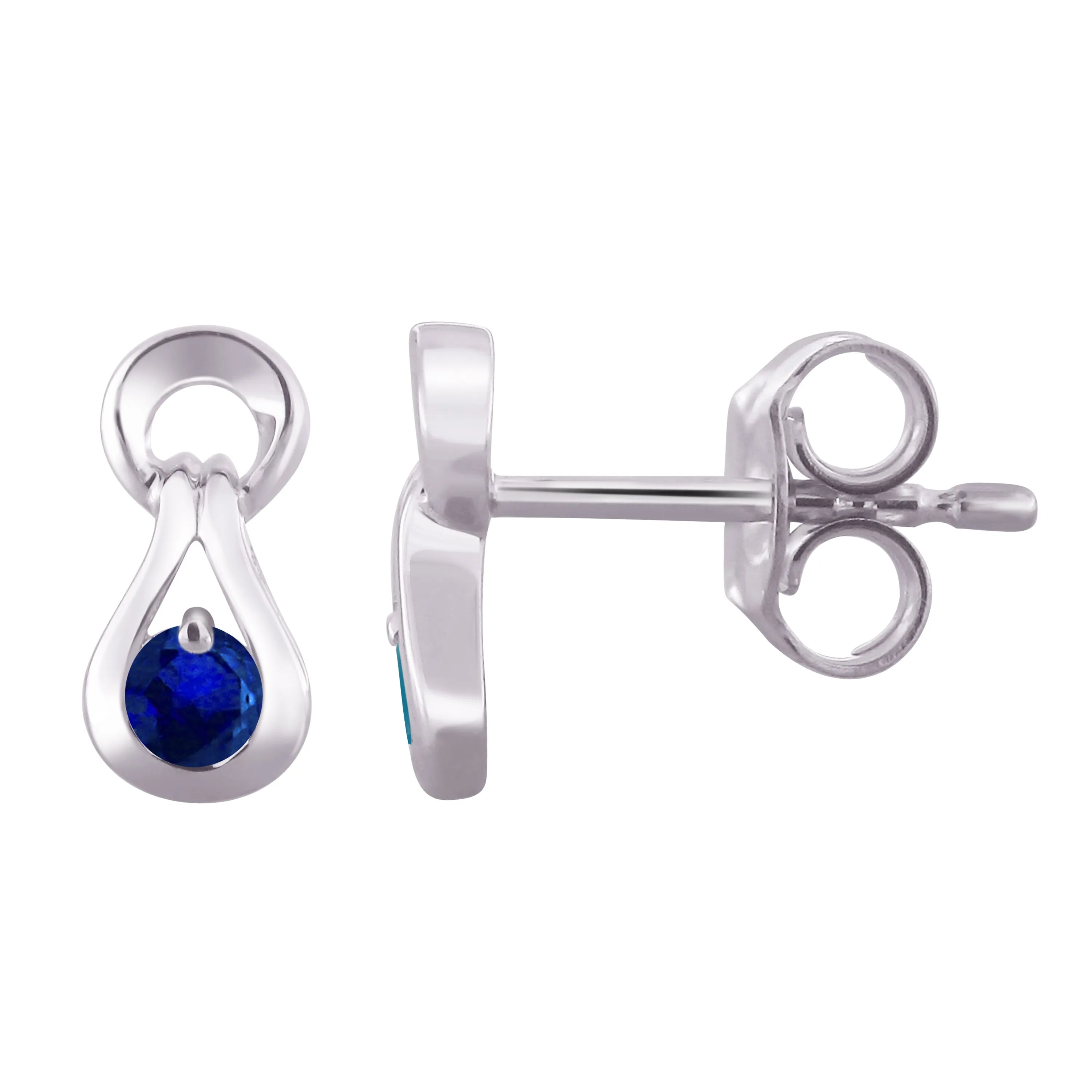 10k White Gold Round Emerald, Ruby or Sapphire Stud Earrings