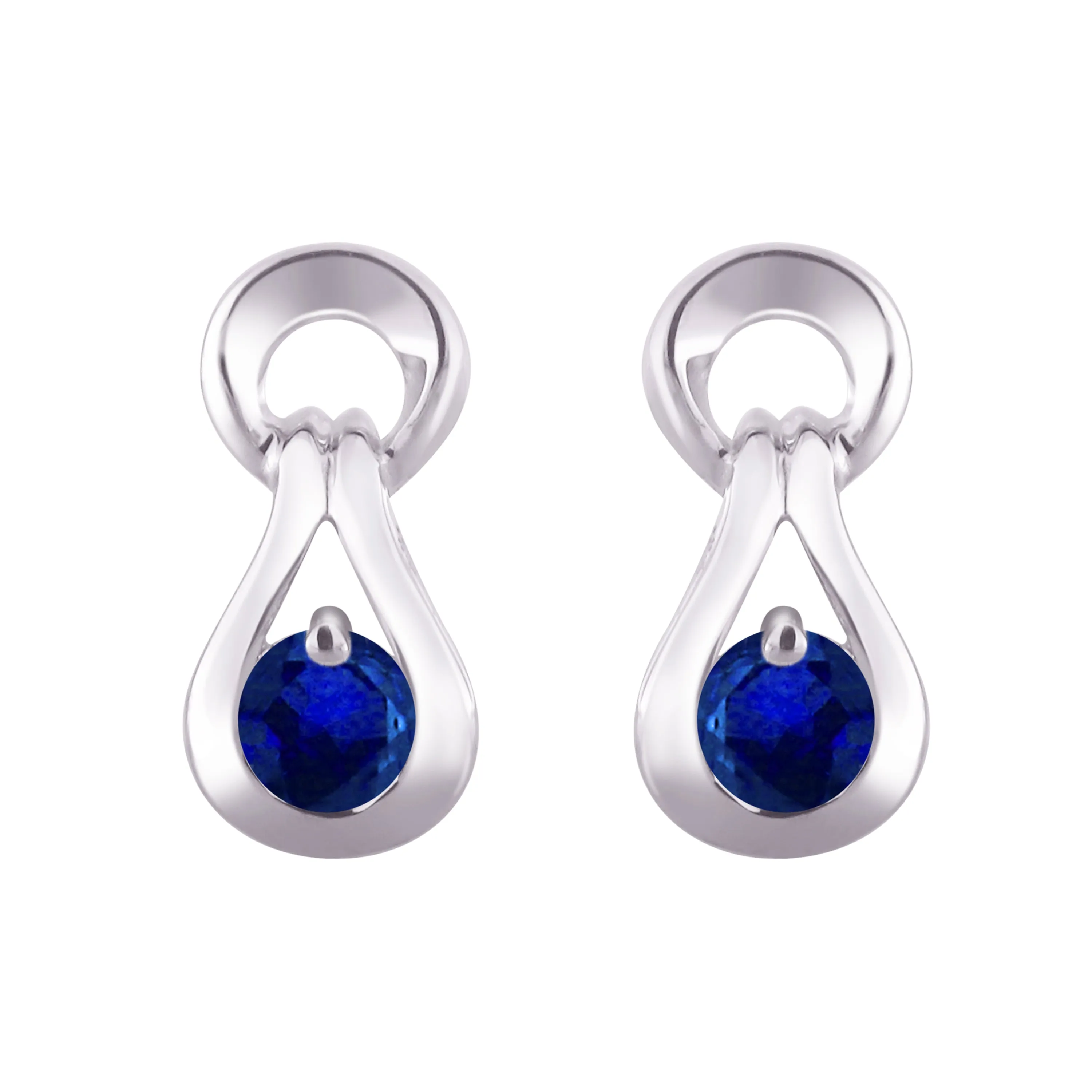 10k White Gold Round Emerald, Ruby or Sapphire Stud Earrings