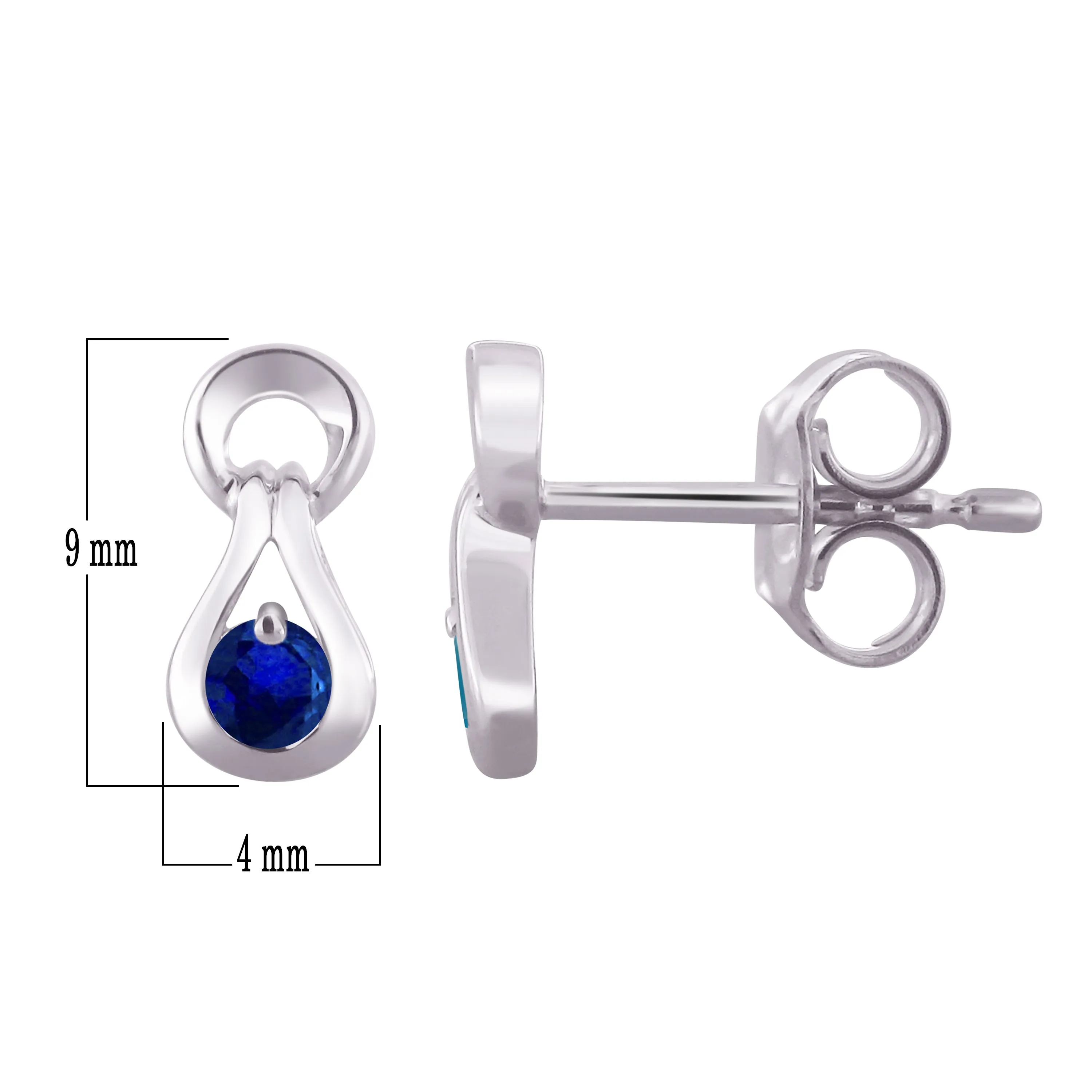 10k White Gold Round Emerald, Ruby or Sapphire Stud Earrings