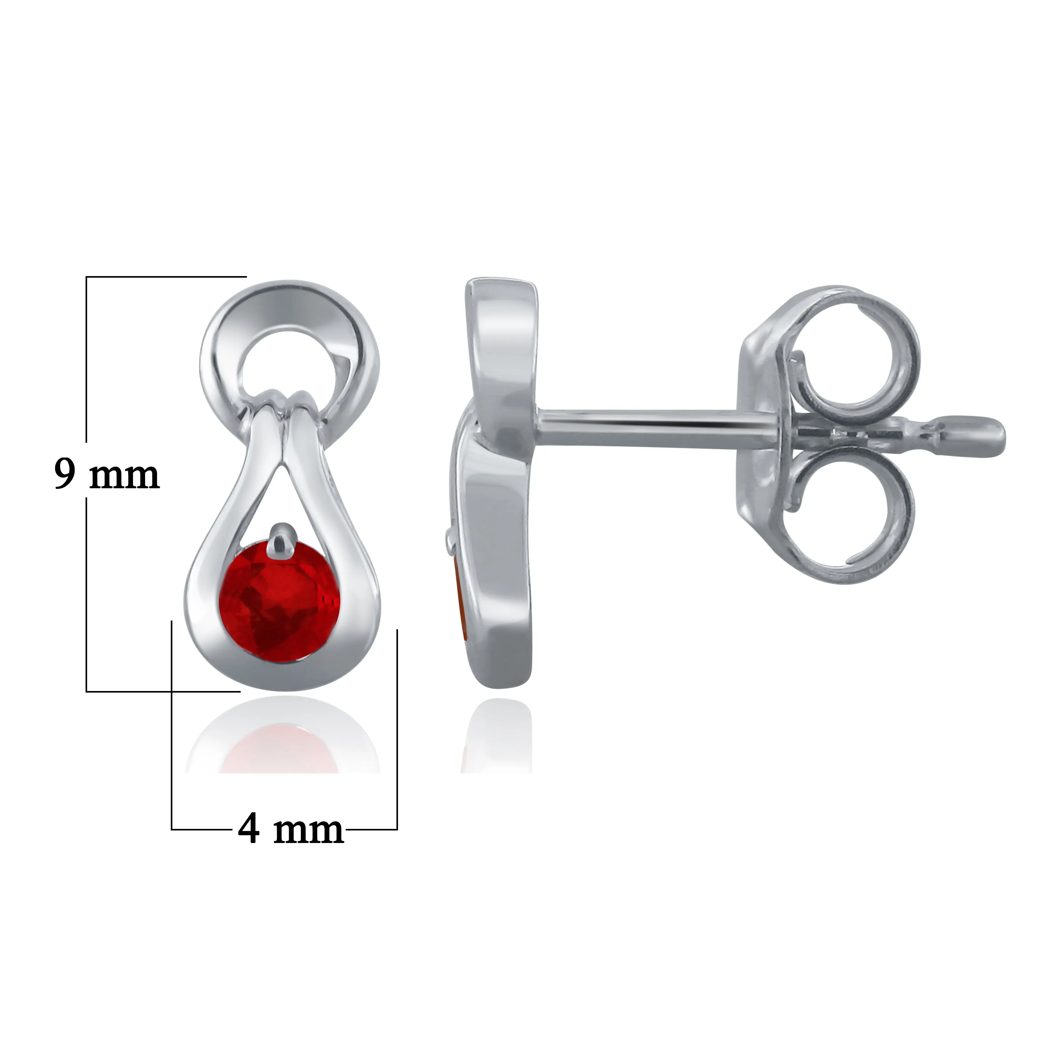 10k White Gold Round Emerald, Ruby or Sapphire Stud Earrings