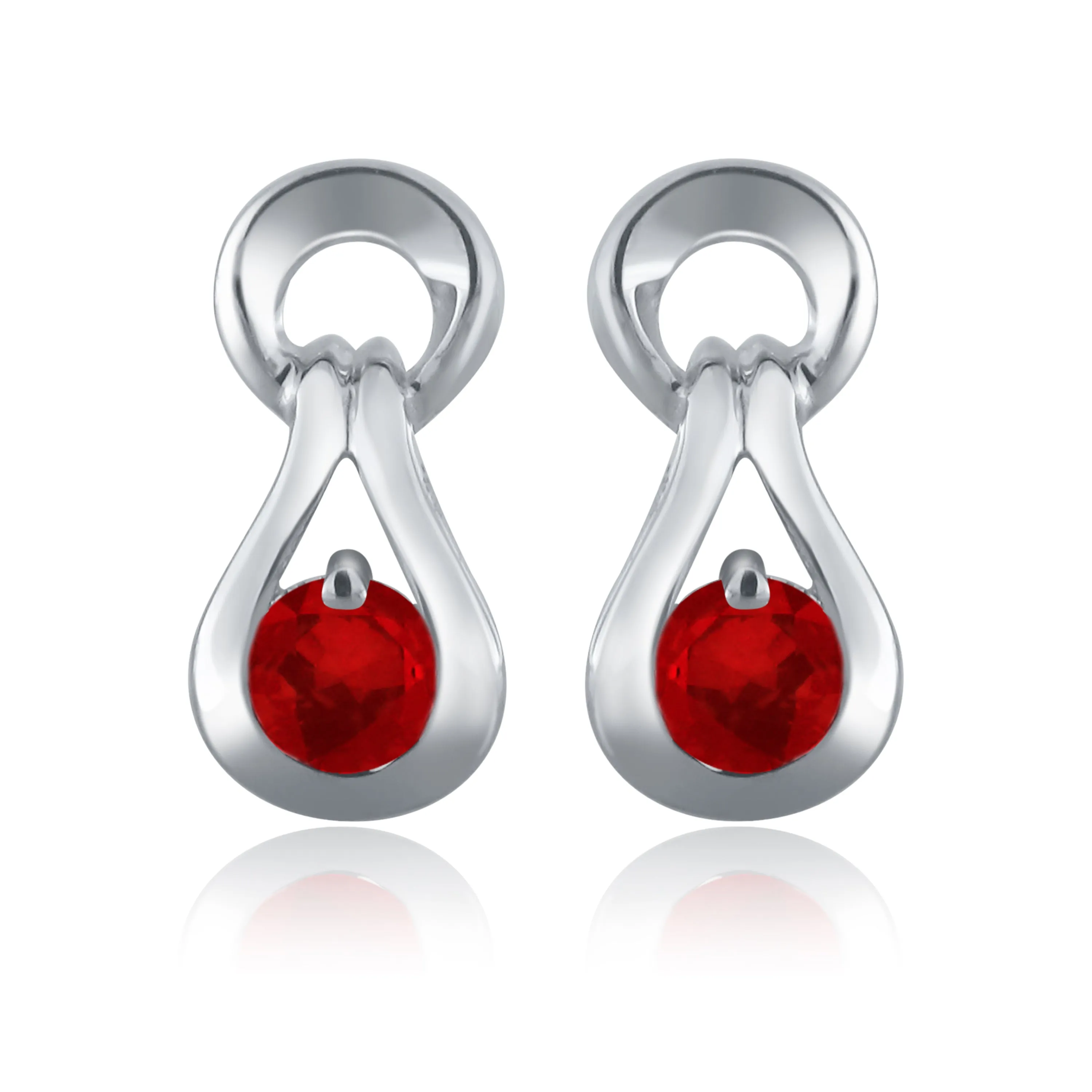 10k White Gold Round Emerald, Ruby or Sapphire Stud Earrings