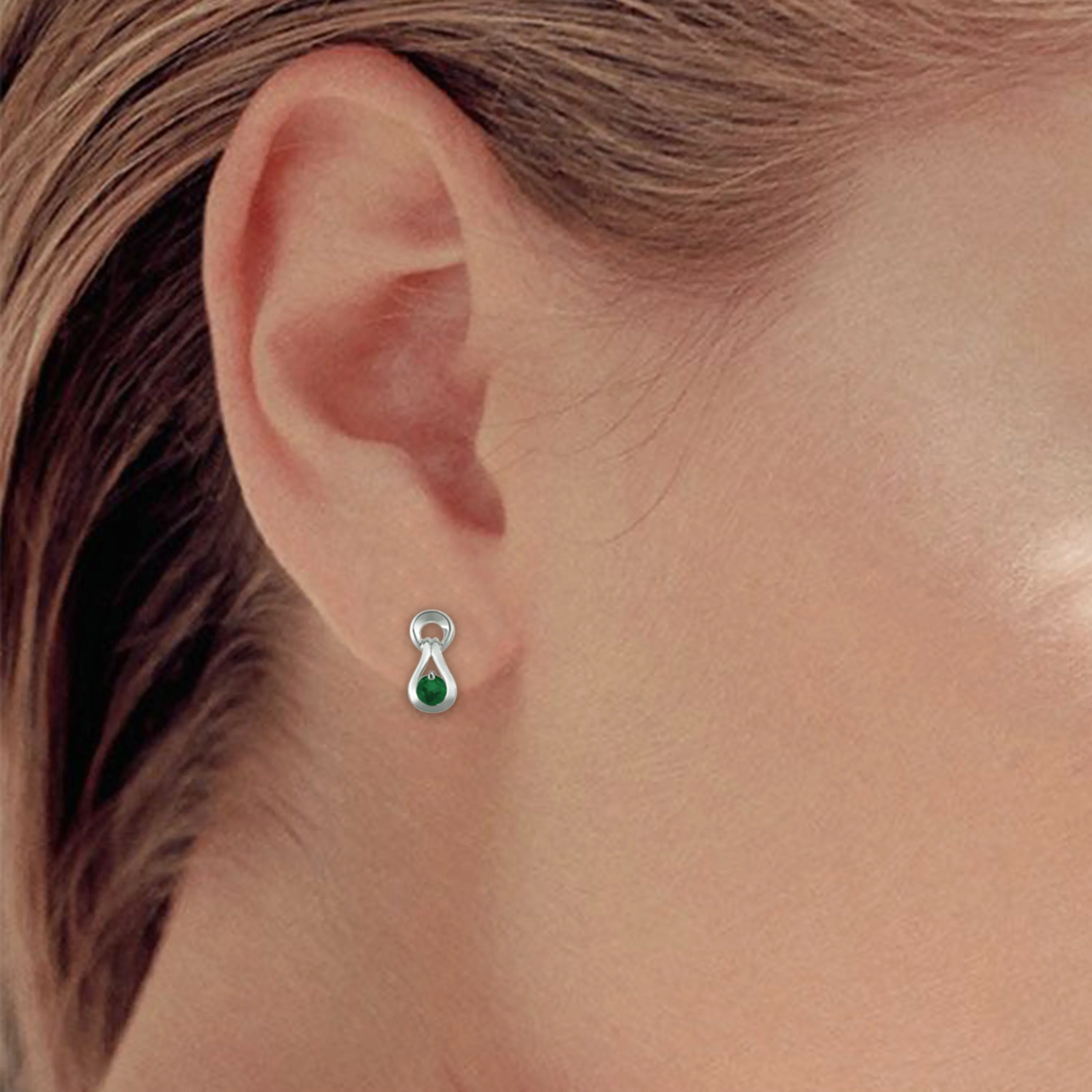 10k White Gold Round Emerald, Ruby or Sapphire Stud Earrings