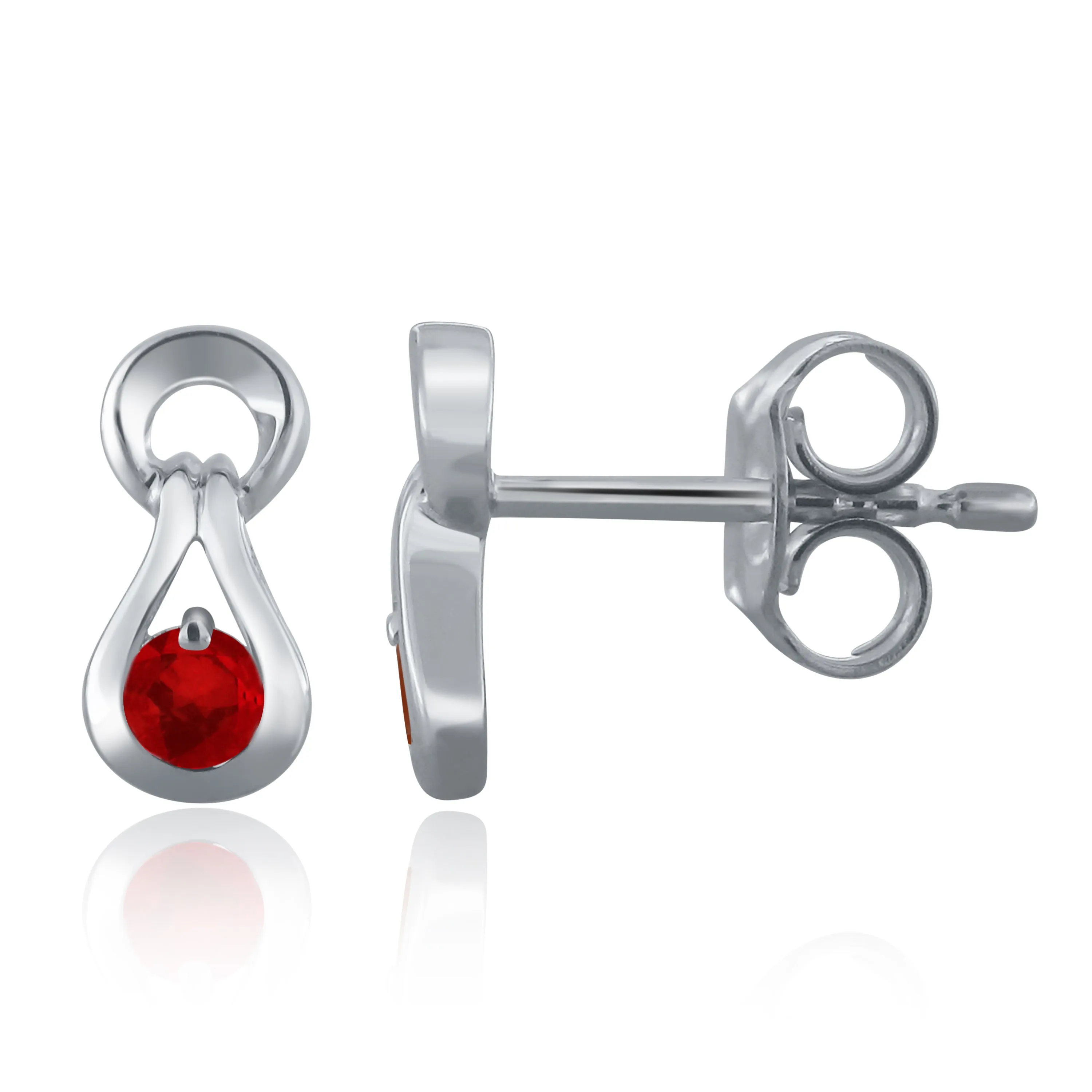 10k White Gold Round Emerald, Ruby or Sapphire Stud Earrings