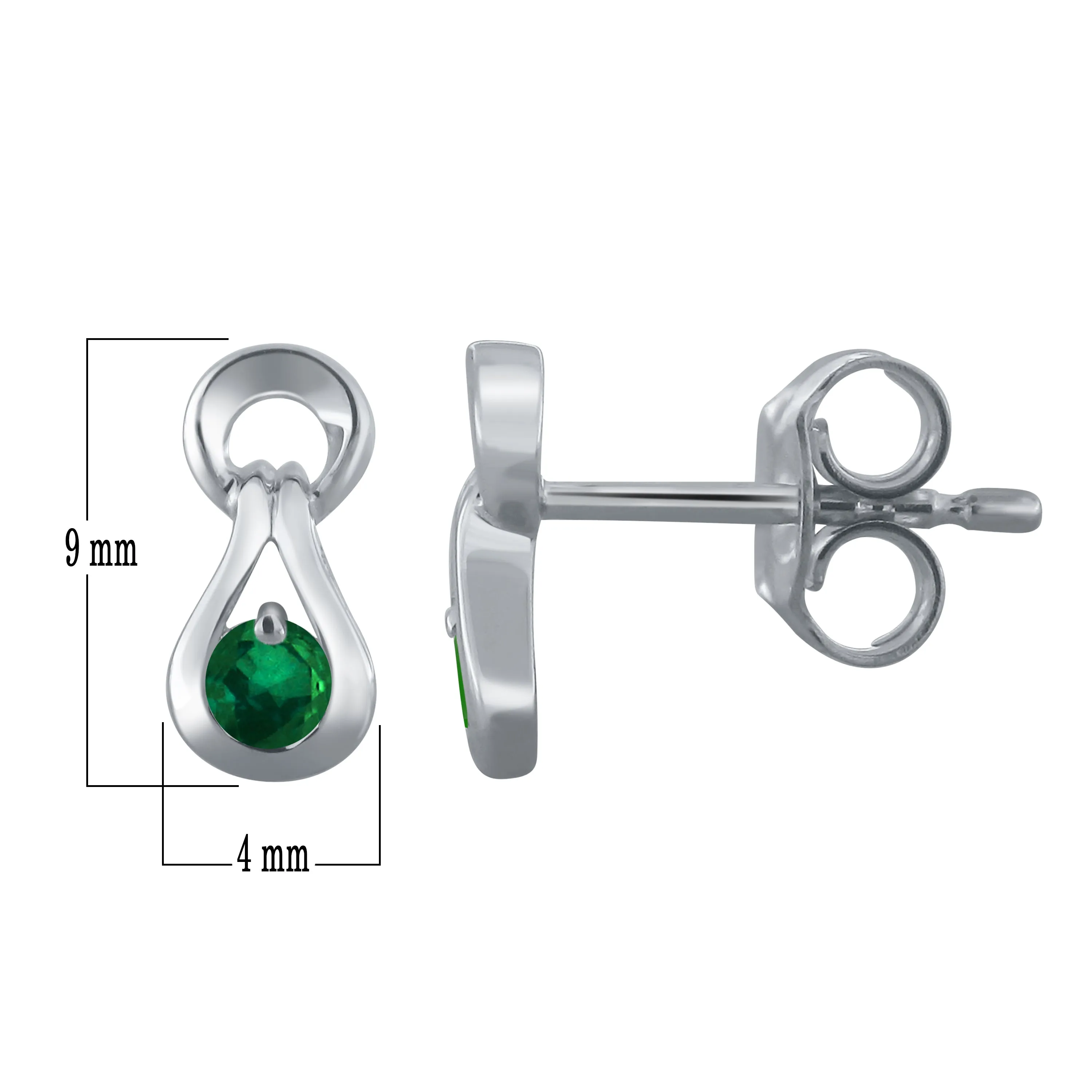 10k White Gold Round Emerald, Ruby or Sapphire Stud Earrings