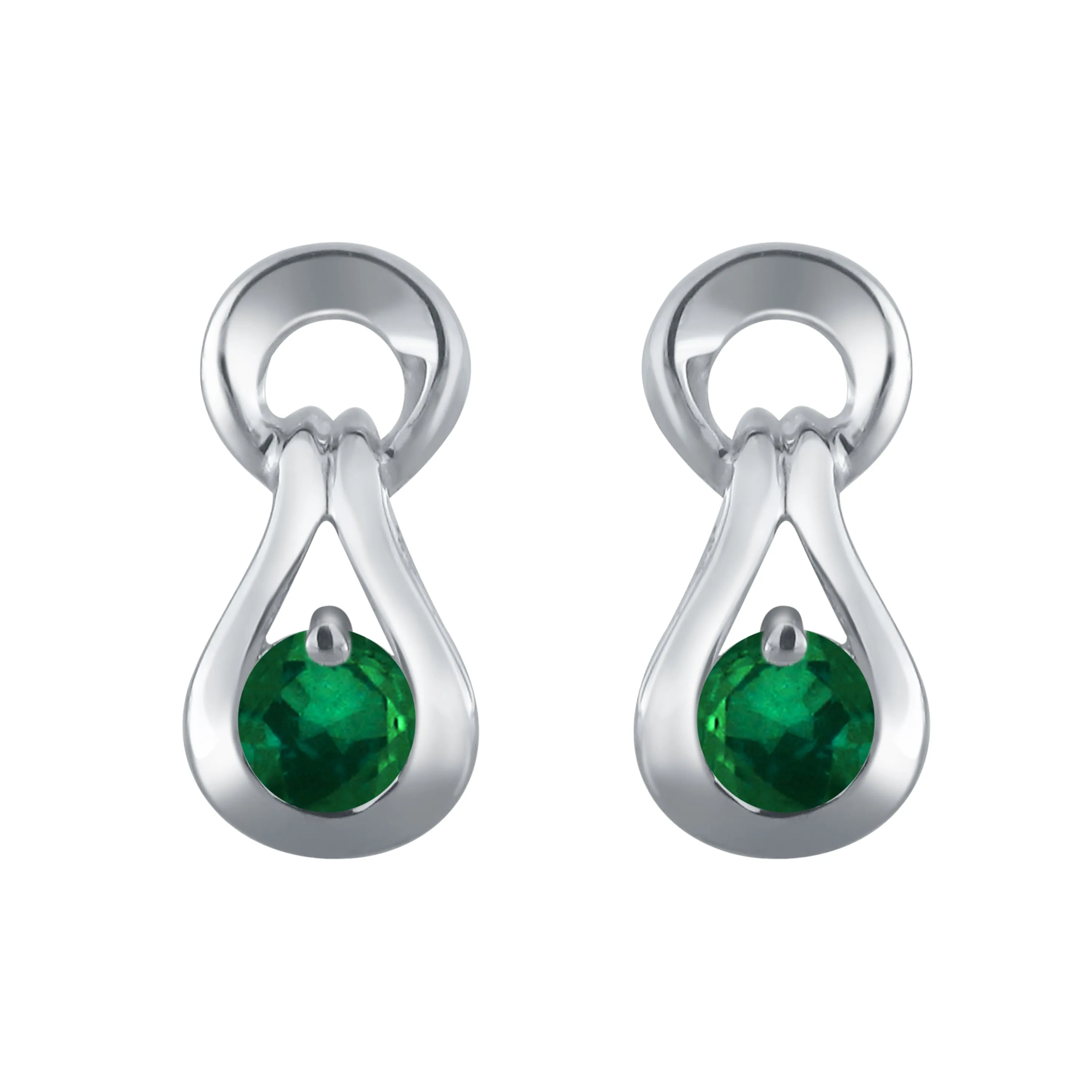 10k White Gold Round Emerald, Ruby or Sapphire Stud Earrings