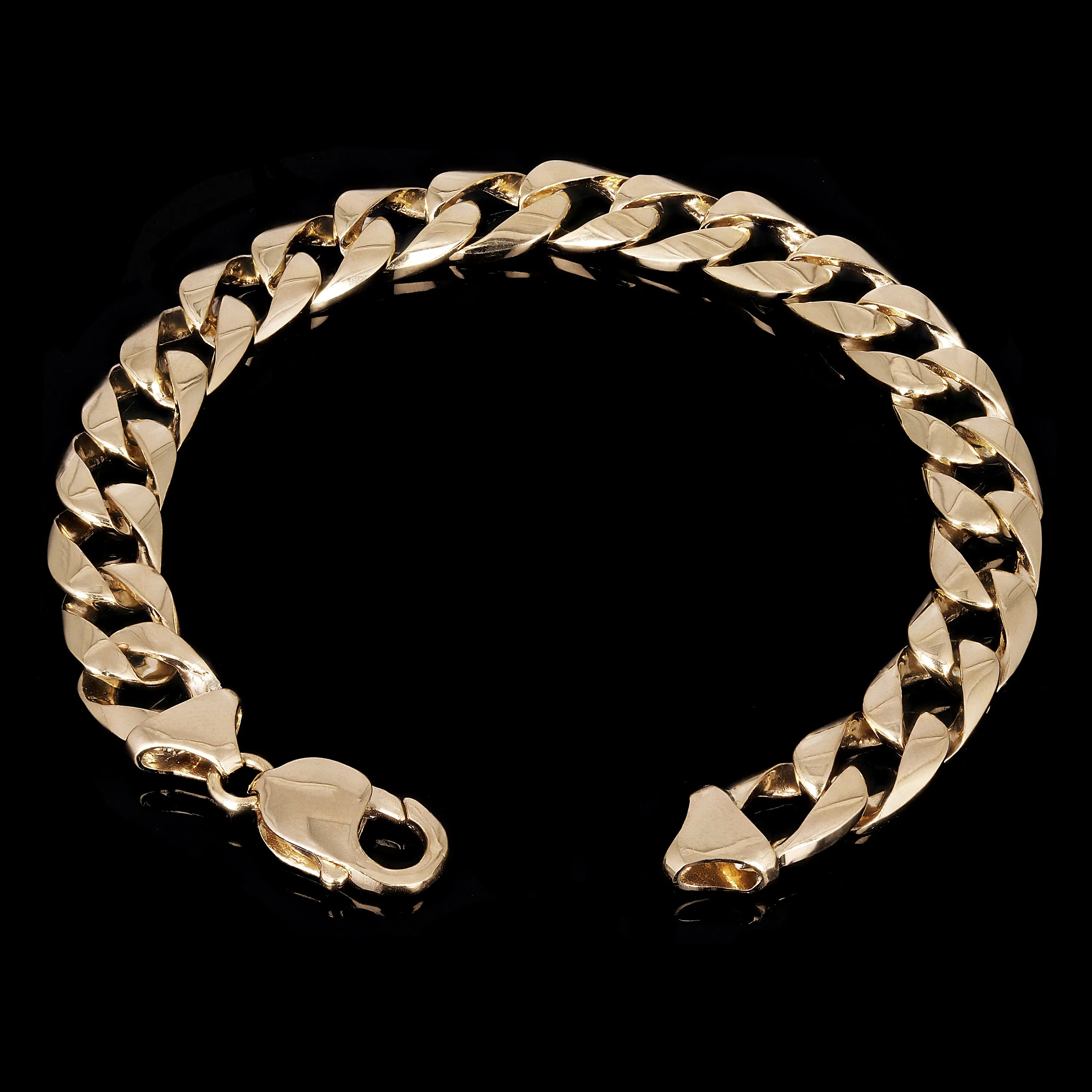 10k Yellow Gold Curb Link Chain Bracelet 10mm Various Lengths