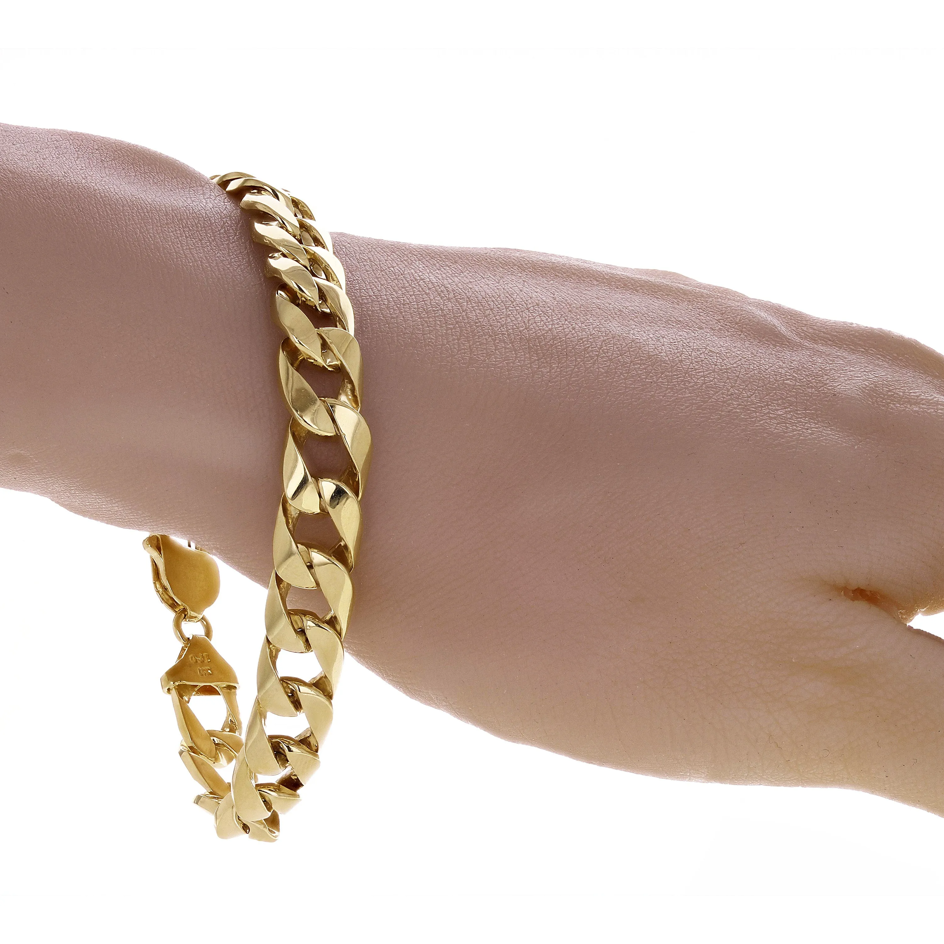 10k Yellow Gold Curb Link Chain Bracelet 10mm Various Lengths