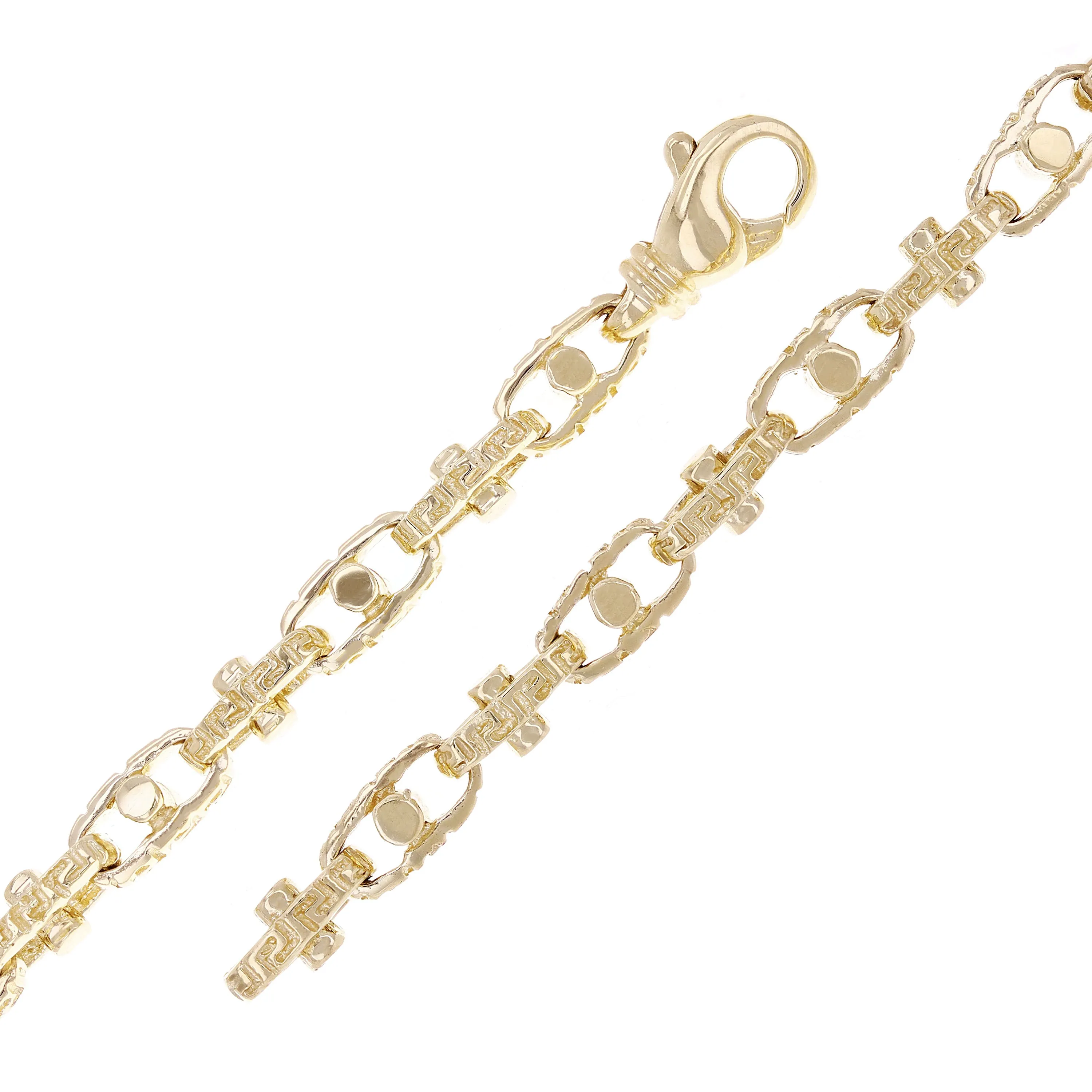 10k Yellow Gold Handmade Greek Key Link Chain Bracelet 7" - 9" 6mm